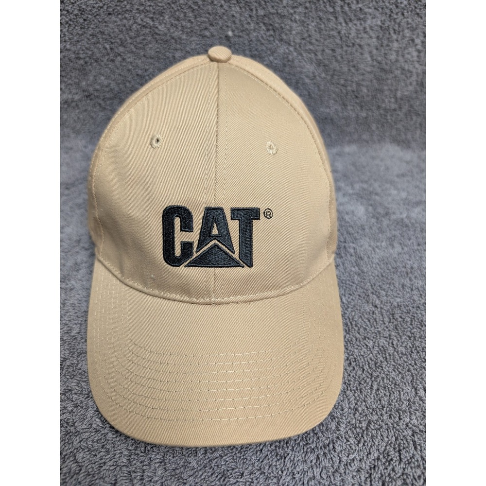 CAT Caterpillar Baseball Cap Khaki Tan Embroidered Logo Adjustable Hat
